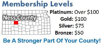 Image of Ness County location in a Kansas map + membership level amounts.